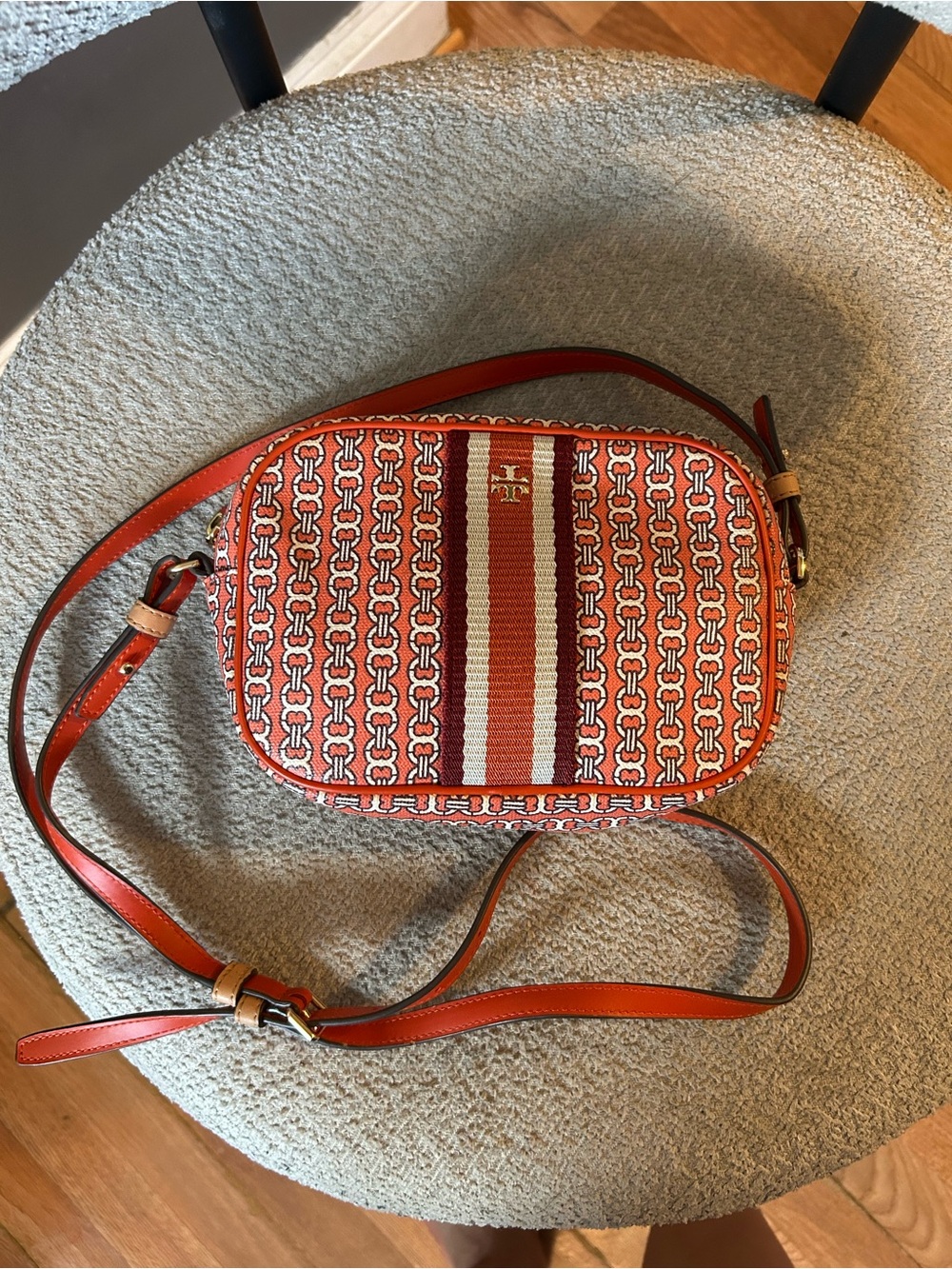 Tory Burch Gemini Link Orange & Pink Printed Crossbody Bag